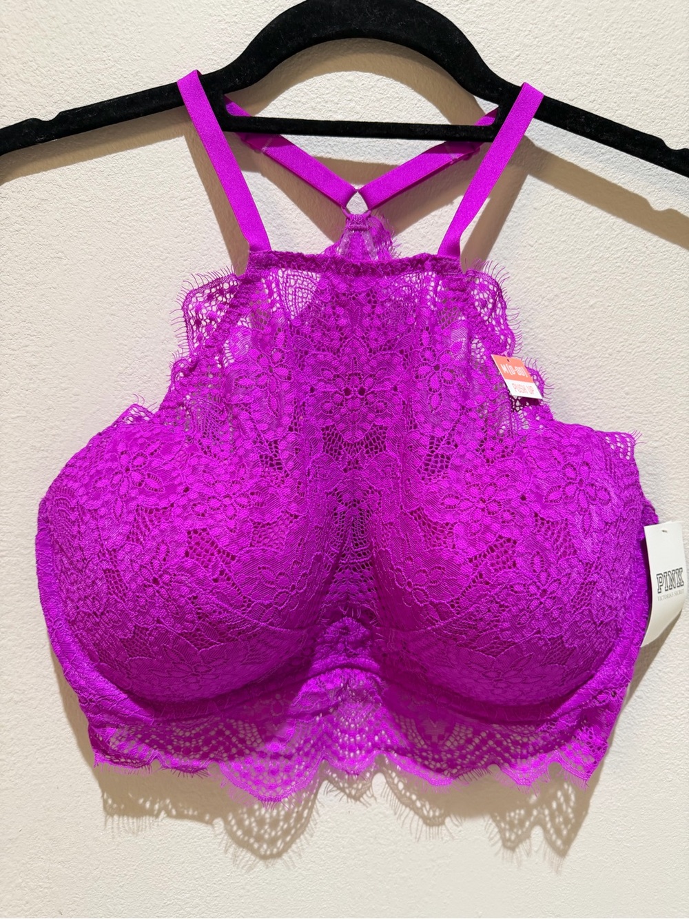 PINK Victoria's Secret Fuchsia Lace High-Neck Bralette